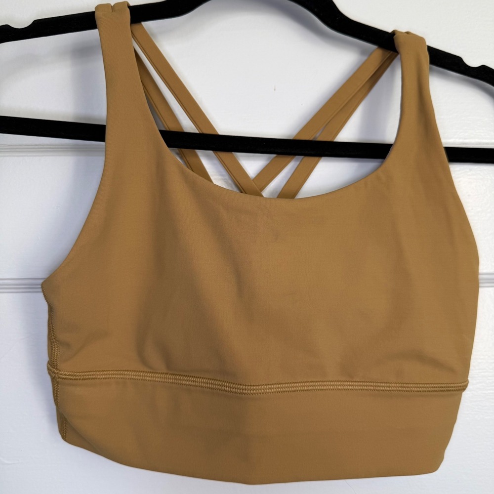 Lululemon Energy Bra Longline Mustard Yellow Gold Strappy Sports Bra Size 4